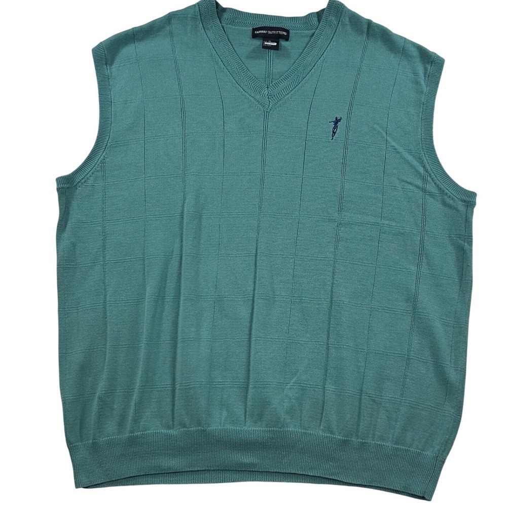 Fairway Outfitters Mens XL Seafoam Green Cotton‎ V-Neck Golf Sweater Vest Logo